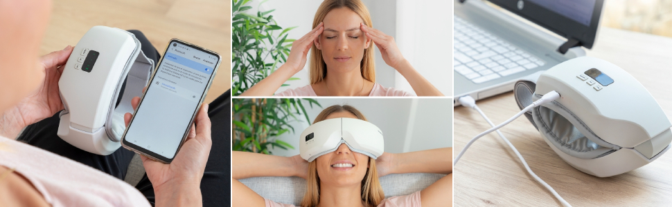 Масажер для очей InnovaGoods EyeSky 4-в-1 з повітряним компресією, для зняття втоми та покращення кровообігу, компактний