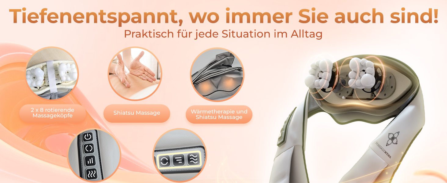 Електричний масажер для шиї та спини Shiatsu з функцією підігріву, ергономічний пристрій для зняття м'язової напруги та болю, сірий