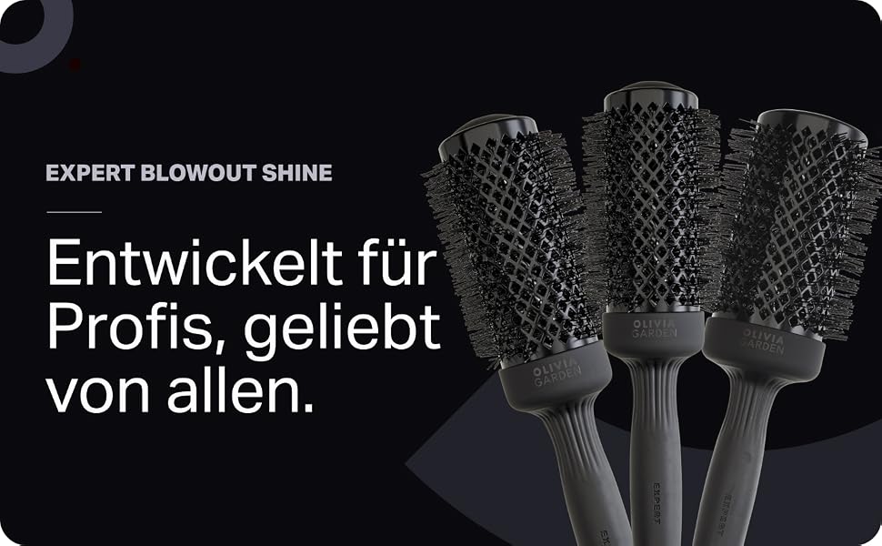 Керамічна кругла щітка для волосся Olivia Garden Expert Blowout Shine 55 мм — антистатична, для блиску та гладкості (чорна, L)