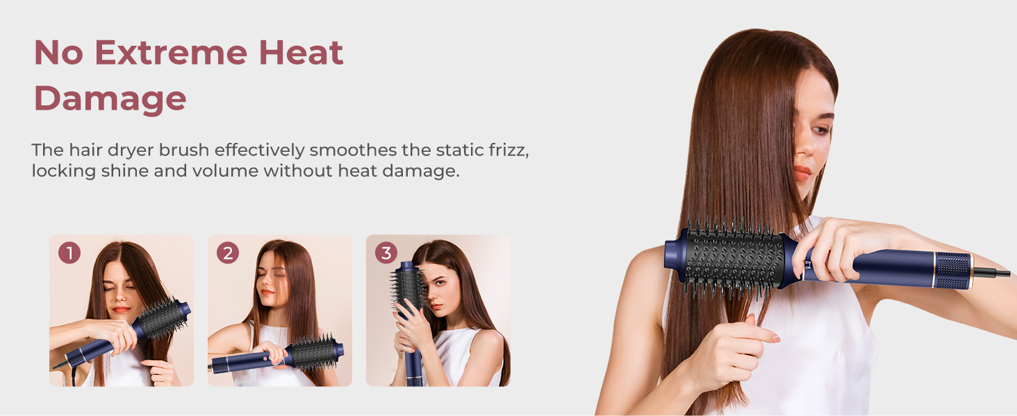 Мультистайлер для волосся 6 в 1 MogaWave Hairstyler Pro Airbrush: стайлер з феном, круглою щіткою для об'єму, вирівнювачем та насадками для завивки (Синій)