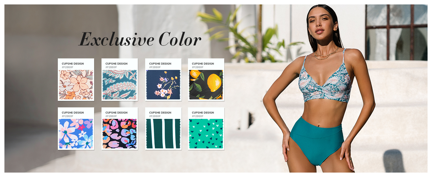 CUPSHE Бійкіні для жінок: Розрізний топ, висока талія, купальник, двочастинний, чорний/зелений