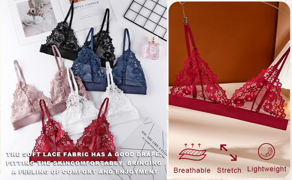Жіноча білизна: 3 шт. мереживних бюстгальтерів без кісточок, сексуальних балконетів та push-up бюстгальтерів S-L (білий, чорний, синій)