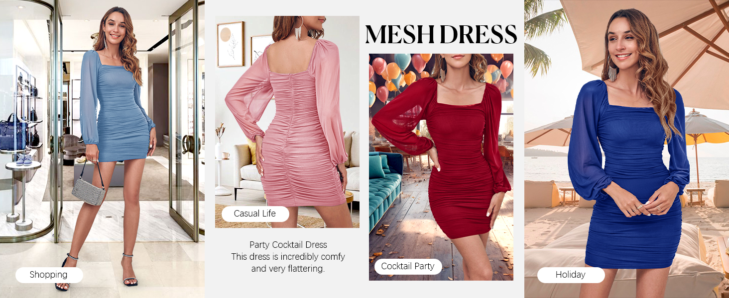 Сукня жіноча вечірня коктейльна облягаюча Bodycon з мереживом, довгі рукави, квадратний виріз, міні, чорна