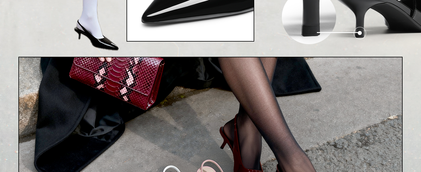 Жіночі туфлі-човники Dream Pairs на низьких підборах (Kitten Heels) з відкритою п'ятою (Slingback), бордові, розмір 37 EU