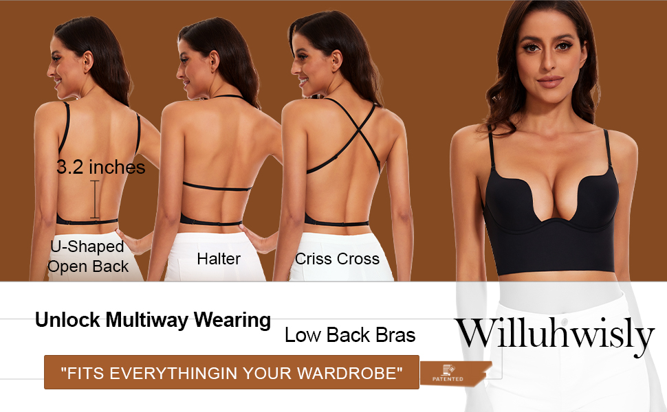 Жіночий бюстгальтер Willuhwisly без спинки, з регульованими положеннями, глибокий виріз, безшовний, трансформуючий, чорний (85C)