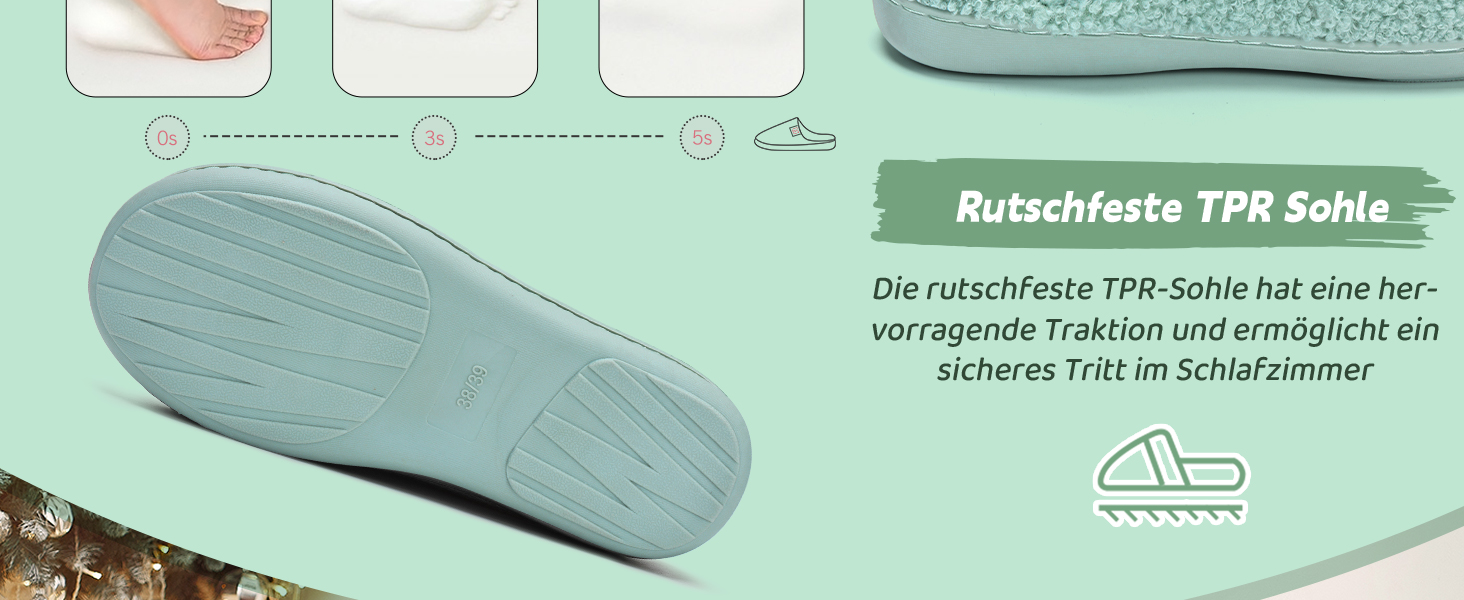 Жіночі зимові капці WateLves з ефектом пам'яті (Memory Foam), теплі та м'які тапочки з штучним хутром, протиковзкі домашні капці на плоскій підошві, зелені, розмір 38/39 EU