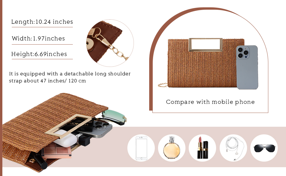 Жіночий соломий clutch-клатч EVEOUT: літня плетена сумка через плече для вечірок, весіль та відпустки, бежева