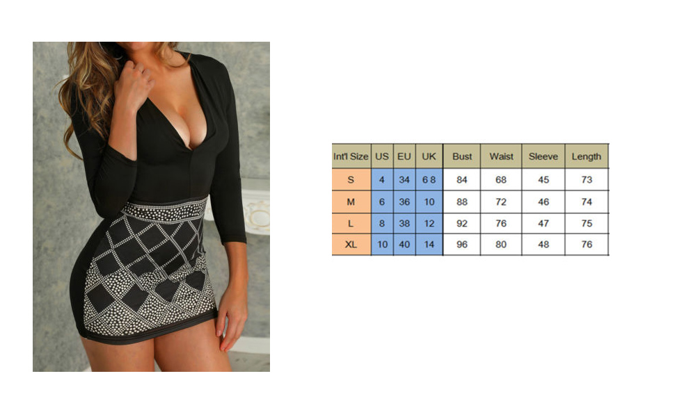 Чорна сукня Loalirando з глибоким V-подібним вирізом, довгим рукавом, для клубів, сексуальна, коротка, декор - декольте