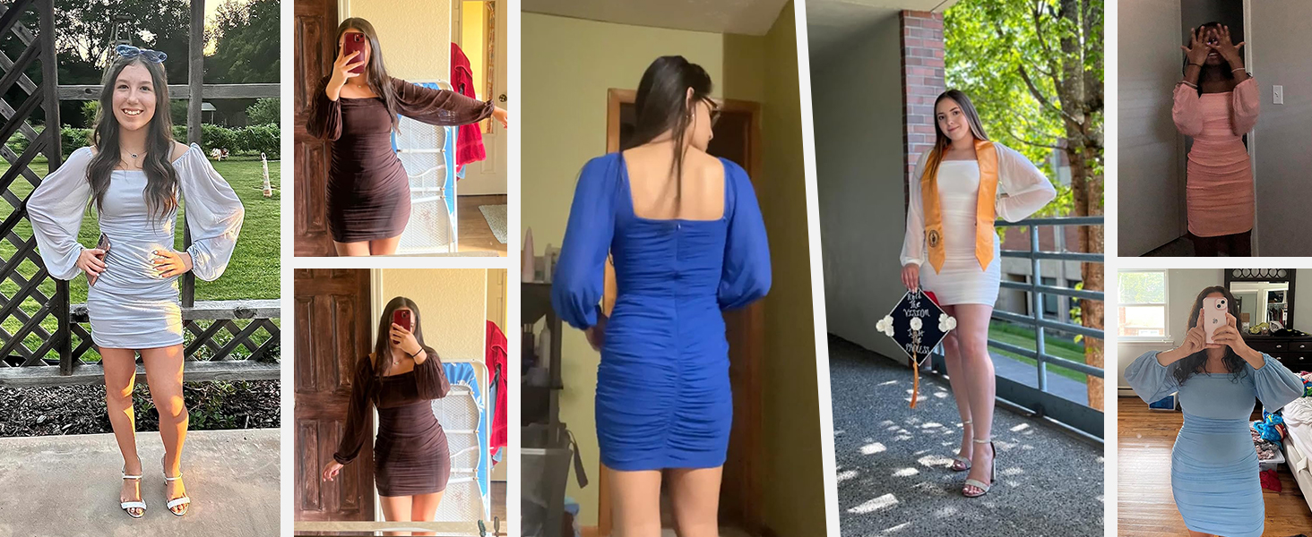 Сукня жіноча вечірня коктейльна облягаюча Bodycon з мереживом, довгі рукави, квадратний виріз, міні, чорна