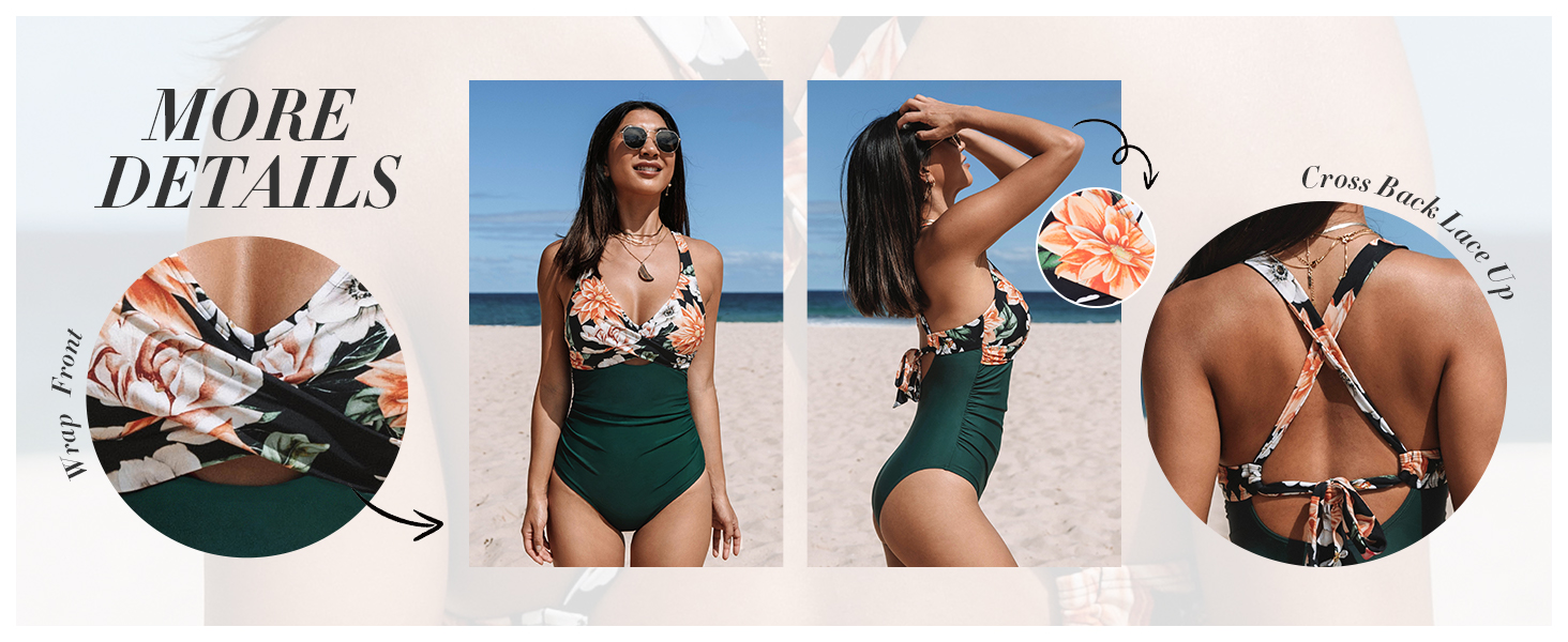 Купальник CUPSHE з запахом, V-подібний виріз, декоративні вирізи, корегуючий ефект, чорний/леопард