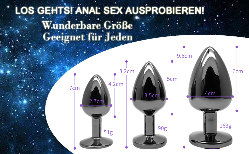 Набір анальних пробок 3 шт. з металу (Gunmetal) – велика, середня, мала. Підходить для початківців, жінок, чоловіків, пар. Кольори: синій, фіолетовий, рожевий. Іграшки для дорослих.