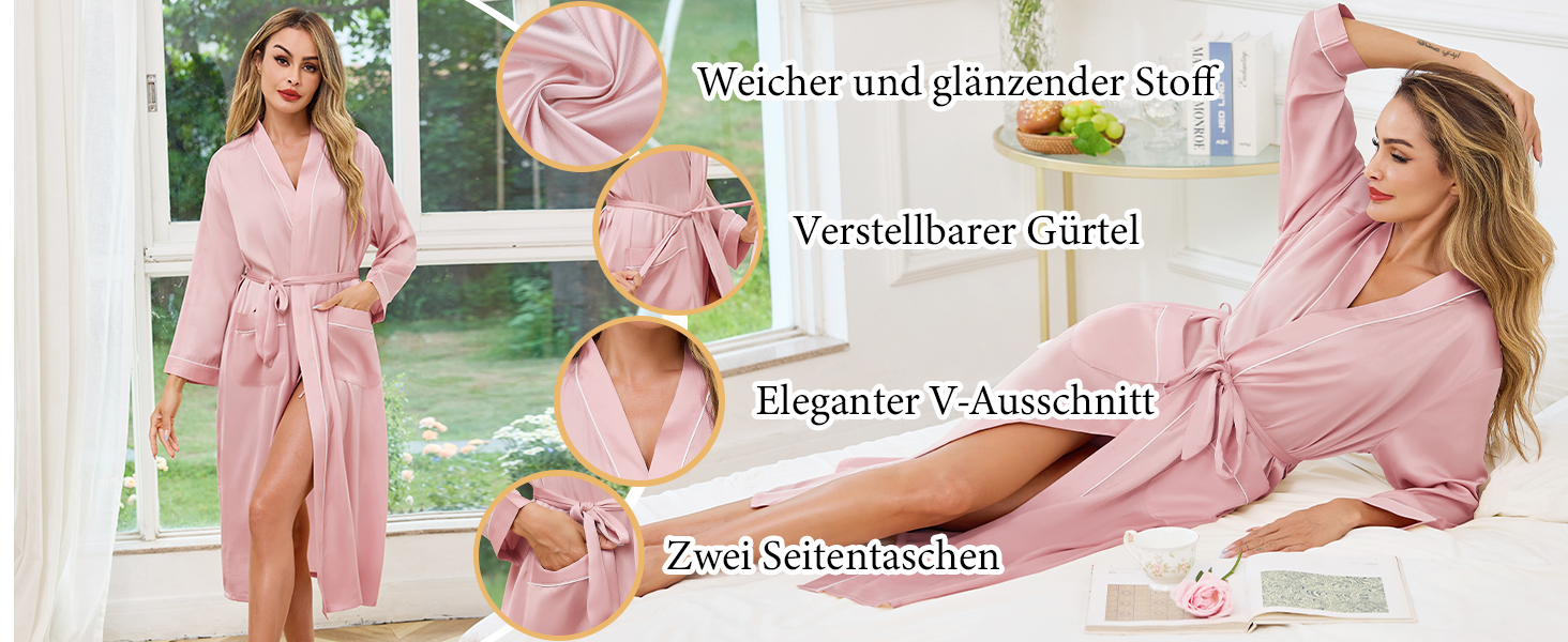 Жіночий атласний халат довгий, баняк, кімоно, легкий, весільний, м'який, для вечірки, нічна сорочка, V-подібний виріз, S-XXL, XL, світло-рожевий