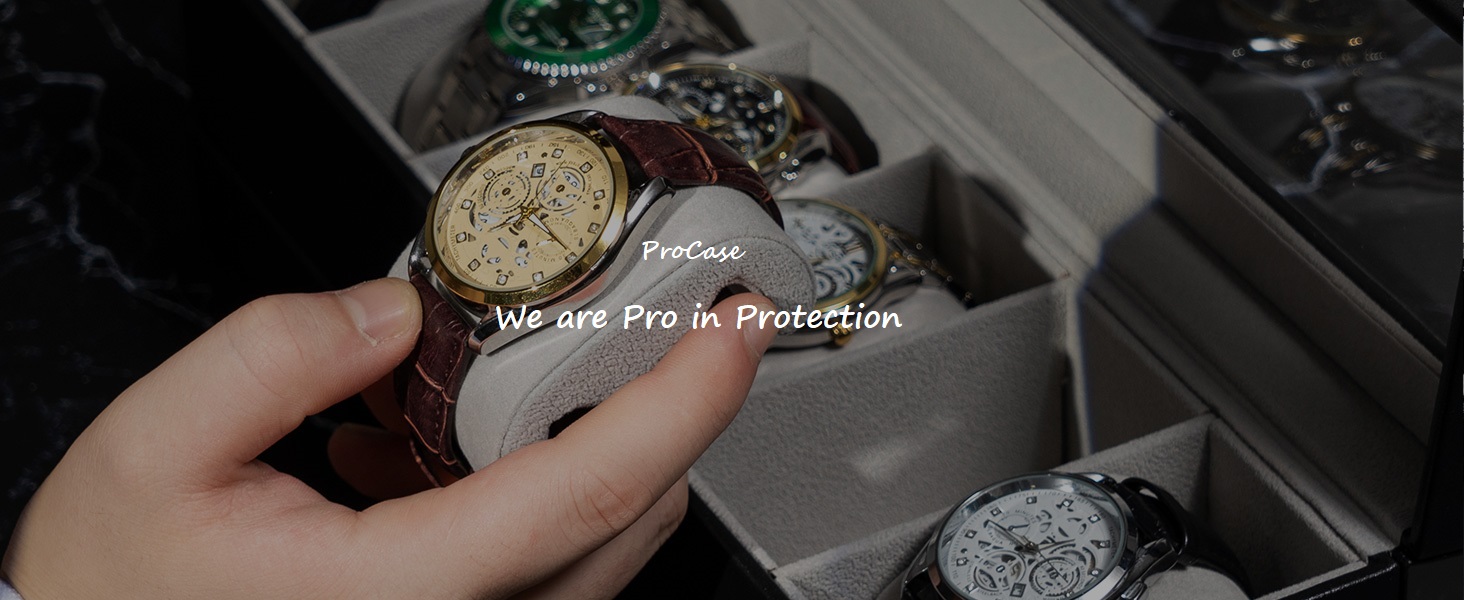 Бокс для годинників ProCase на 6 слотів з 2 рівнями та скляною кришкою, органайзер для прикрас, каблучок та браслетів, чорний