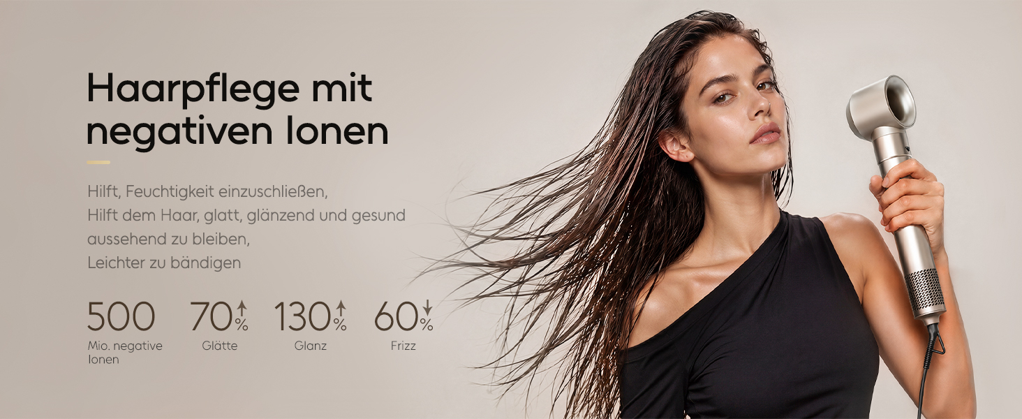 Мультистайлер 6 в 1 7MAGIC Airstyler: іонний фен, автоматичний стайлер для локонів та щітка для вирівнювання волосся, ефект Коанда, колір Champagne Gold