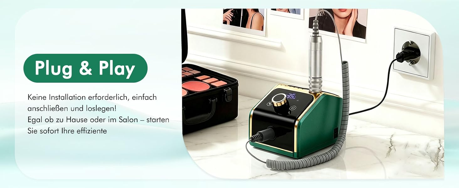 Професійний електричний апарат для манікюру та педикюру CozyZen 35 000 об/хв з LCD-дисплеєм, ручною та ножною педалями, для акрильнИх, гелевих та натуральних нігтів (Зелений)
