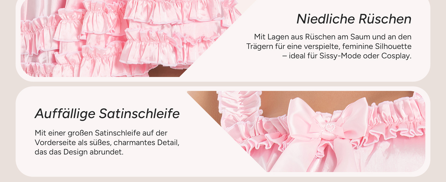 Чорне мереживне боді-сукня Satini Dessous Sissy з рюшами, XXL – для косплею та перевдягання