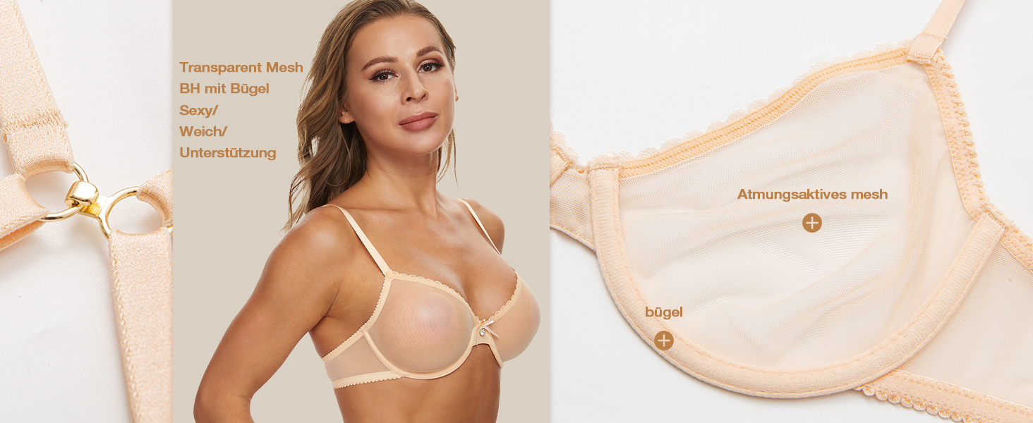 Чорний бюстгальтер Wingslove без пуш-ап з мереживом та прозорою сіткою, з силіконовими накладками на соски, 75C