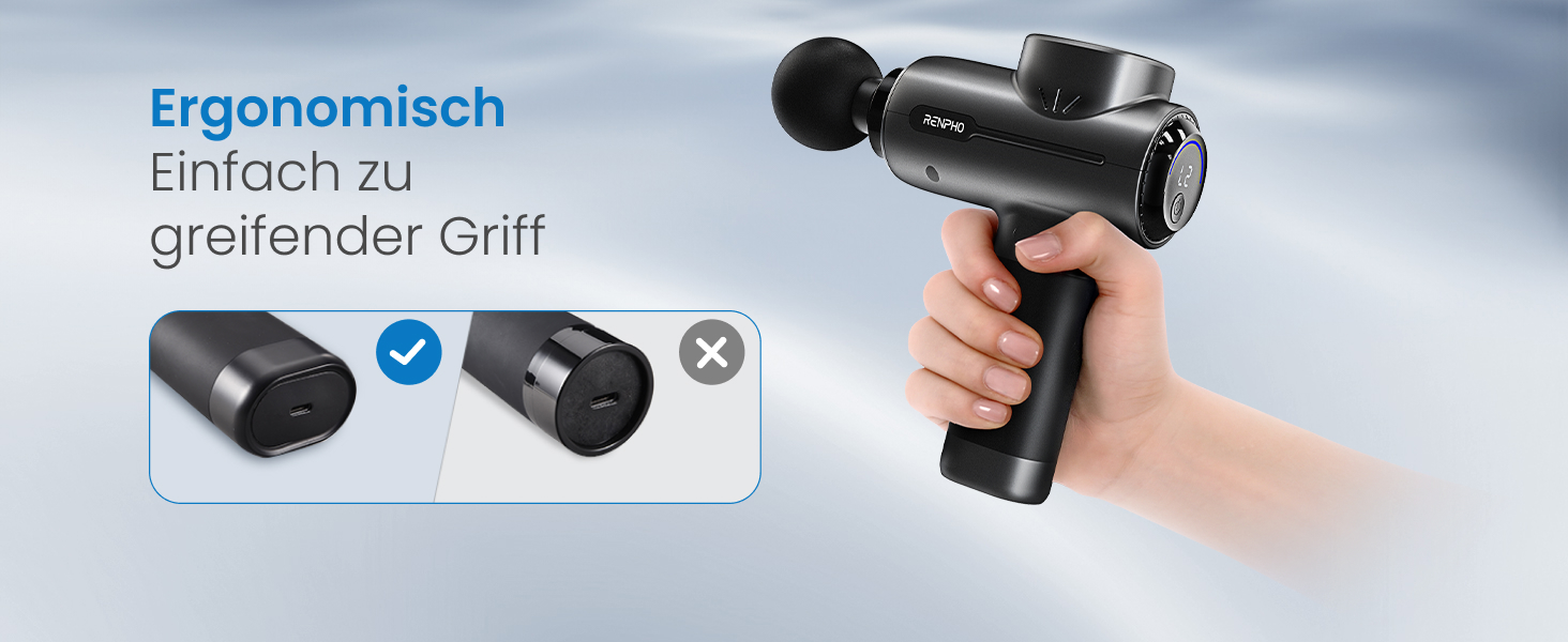 Перкусійний масажер RENPHO Massage Gun Active BK, електричний пістолет для масажу м'язів, 3200 об/хв, акумулятор 2500mAh, USB-C, чорний