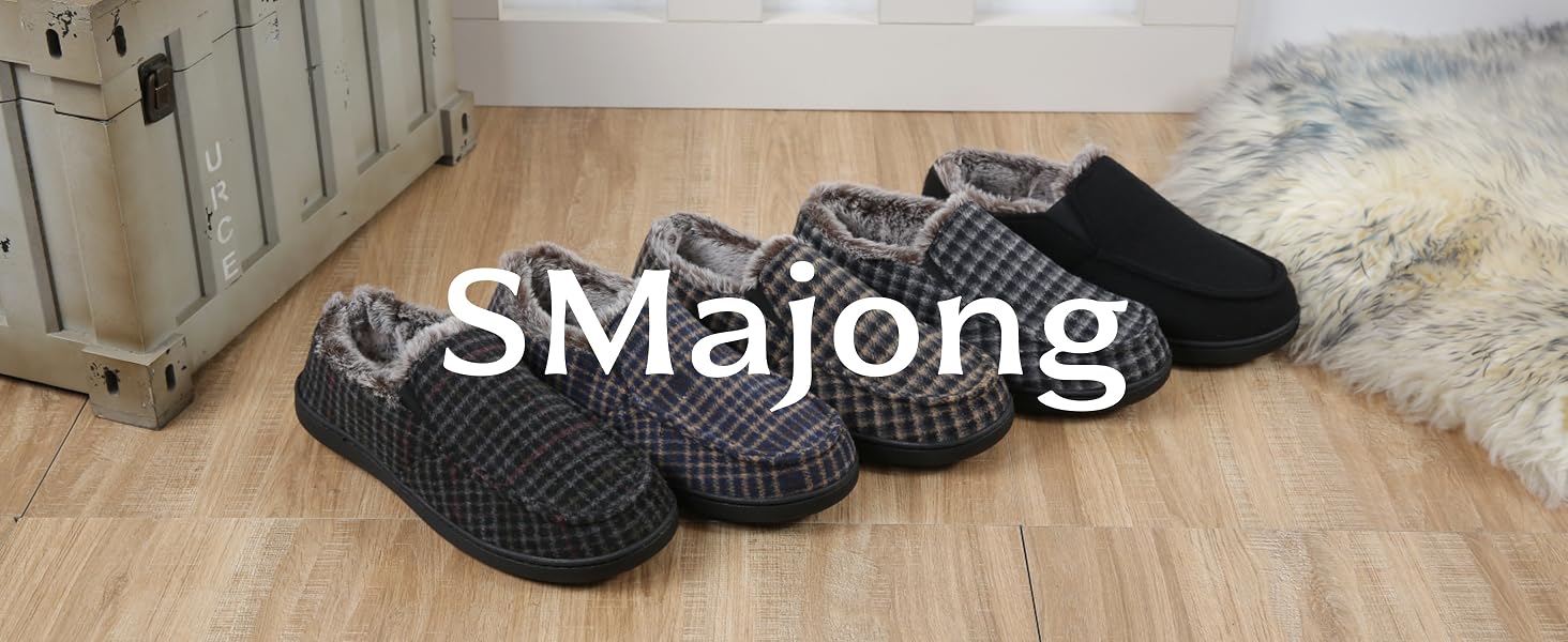 Чоловічі зимові капці SMajong: теплі м'які тапочки-мокасини з плюшу, протиковзкі домашні капці для дому та вулиці, р. 43, чорно-білі