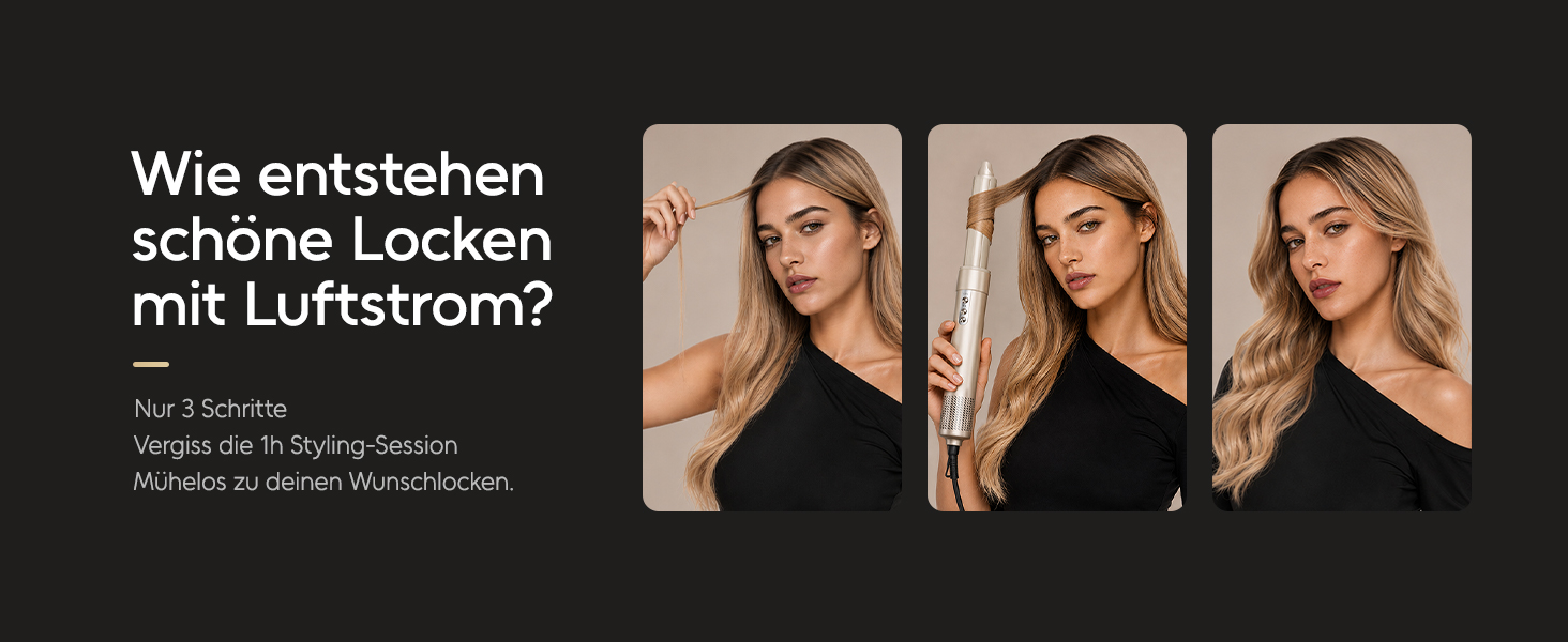 Мультистайлер 6 в 1 7MAGIC Airstyler: іонний фен, автоматичний стайлер для локонів та щітка для вирівнювання волосся, ефект Коанда, колір Champagne Gold