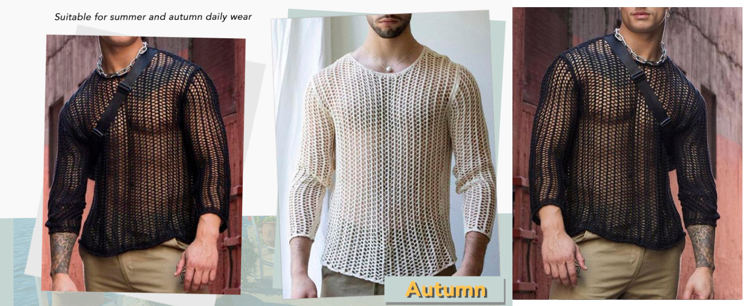 Чоловіча прозора сорочка з довгим рукавом, сітчаста майка, прозоре Т-подібне топа, сексуальна сітка, клубний одяг, еротична білизна, модна блуза, повсякденне вбрання, світшот (XXL-Чорний)