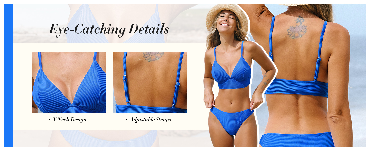 CUPSHE Купальник жіночий: двочастинний бікіні з високою талією, блакитний