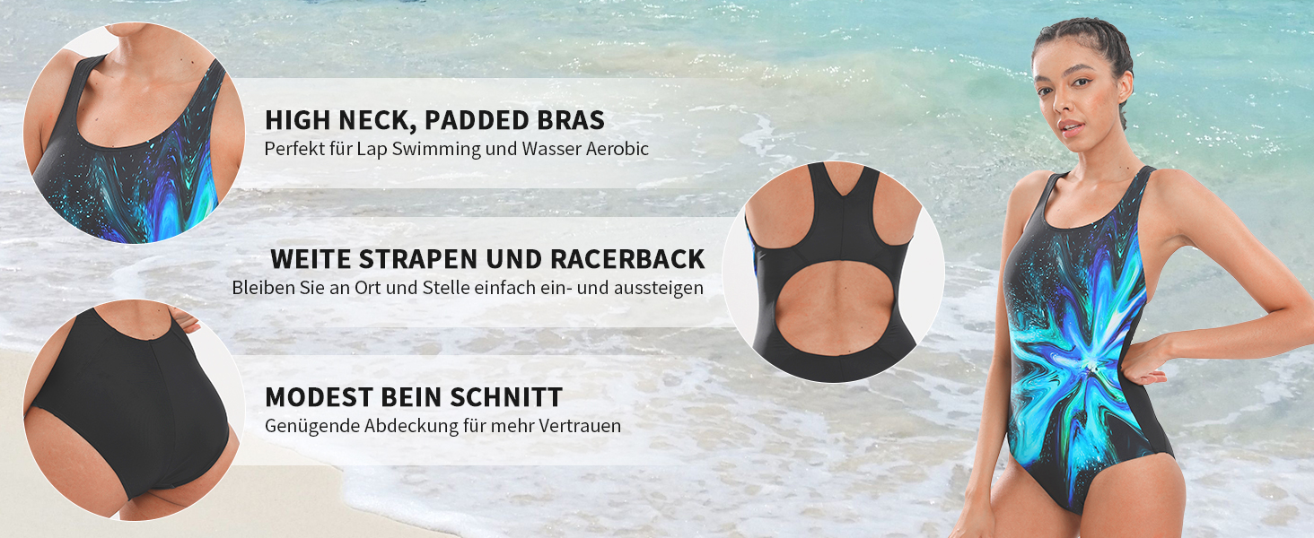 Жіночий спортивний купальник Veranobreeze Racerback чорний з зеленим малюнком (44 розмір)