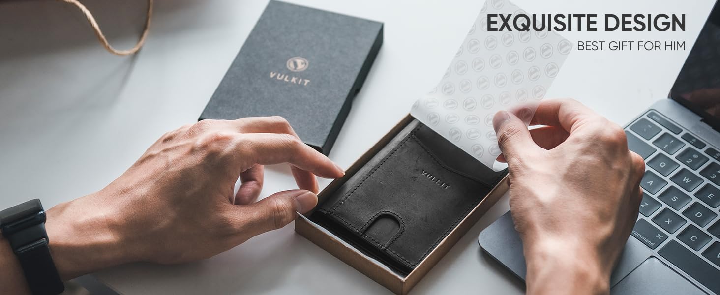 Чоловічий шкіряний картхолдер VULKIT з RFID/NFC захистом, тонкий гаманець для карток на 10 відділень, колір Nappa-espresso