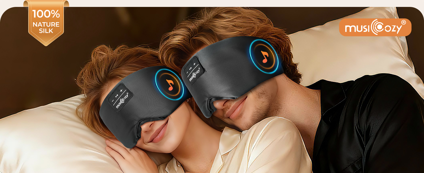 Bluetooth-маска для сну MUSICOZY з навушниками 5.4, шовк малбери 3D, повне затемнення, дихаюча маска для сну для тих, хто спить на боці, чорна, акумулятор 14 год