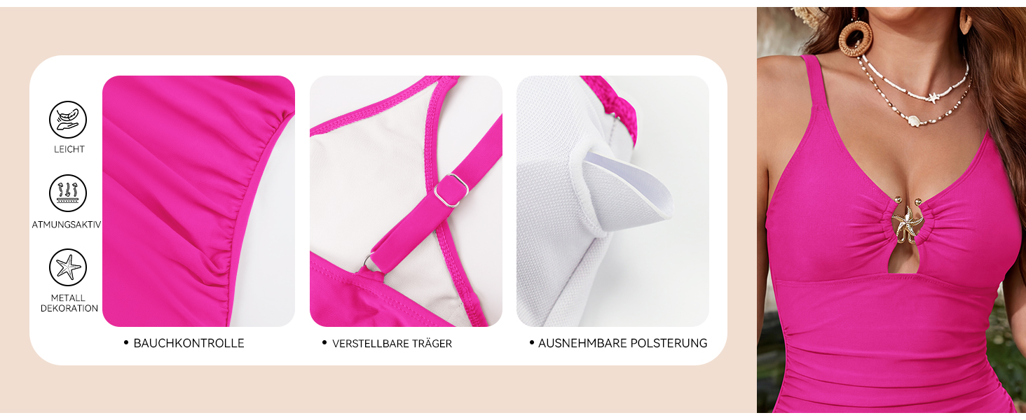 Купальник жіночий SHEKINI з вирізом, контролем живота, флуоресцентний рожевий