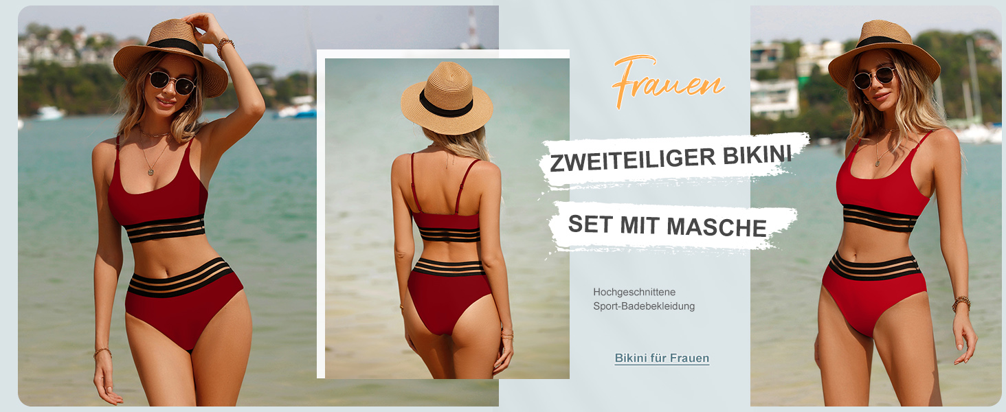 Спортивний двочастинний купальник-бікіні з сіткою для жінок. Push-up, висока талія, чорний.