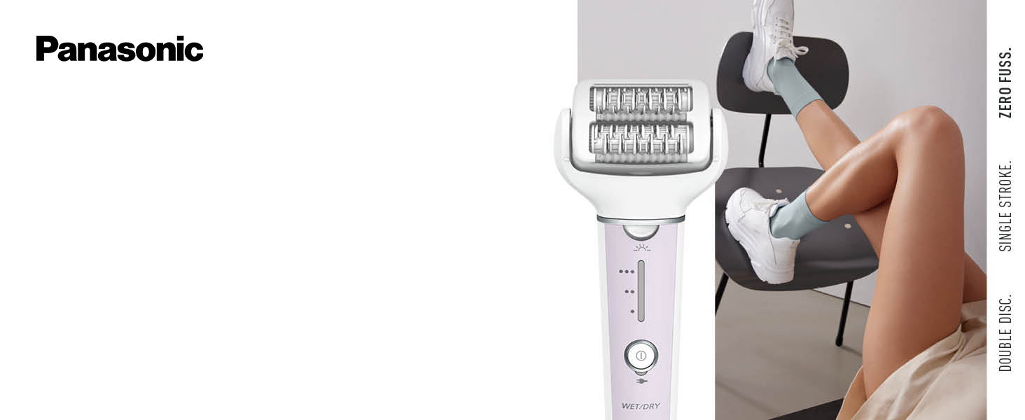 Епілятор Panasonic ES-EY30 2-в-1 для вологого та сухого використання, Dual Disc (60 пінцетів), поворотна головка 90°, 3 швидкості, LED-підсвітка, бездротовий