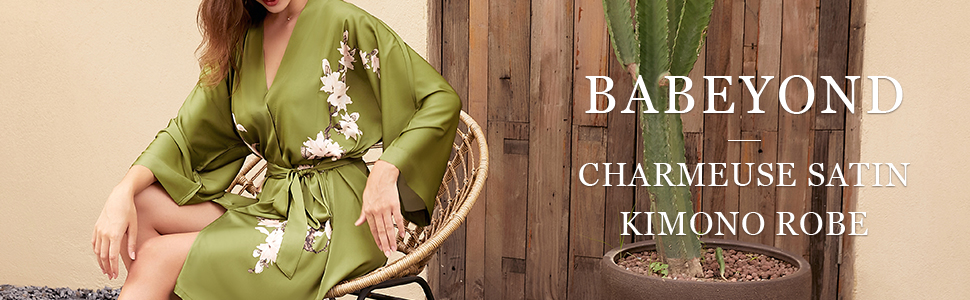 Халат жіночий літній з квітковим принтом Babeyond, сатиновий, короткий, пляжний, універсальний розмір, зелений