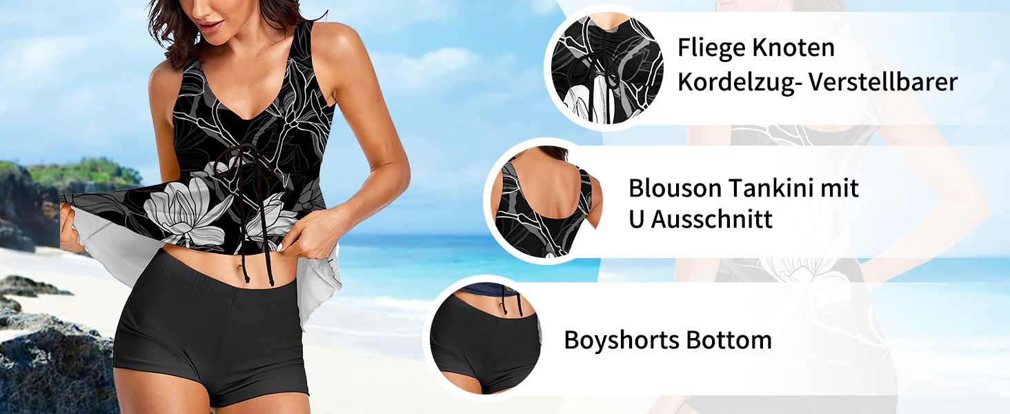 Tankini жіночий купальник з високою талією, push-up топ з шортами, двочастинний, квітковий принт, блакитний, розмір L