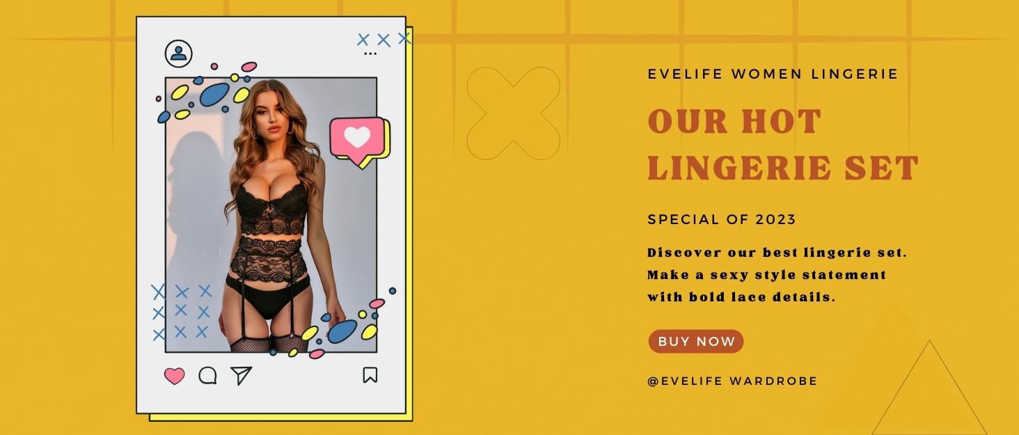 ЕVELIFE Комплект нижньої білизни для жінок: бюстгальтер та труси (3 шт.) - мереживний комплект, висока талія, стрінги, чорний, розмір 46