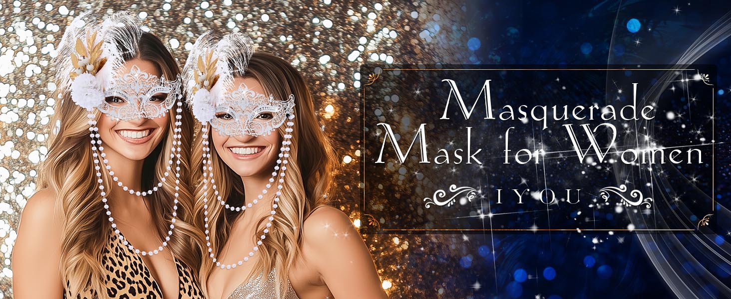 Маска для жінок IYOU, біла, з пір'ям та перловим намистом, для карнавалу, вечірки, балу