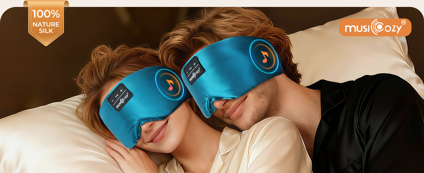 Маска для сну з Bluetooth-навушниками MUSICOZY з натурального шовку та mulberry silk, 3D затемнення, бездротові навушники для сну, комфортна для сну на боці, акумулятор 14 год, зелена