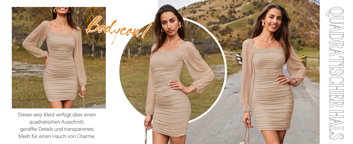 Сукня жіноча вечірня коктейльна облягаюча Bodycon з мереживом, довгі рукави, квадратний виріз, міні, чорна