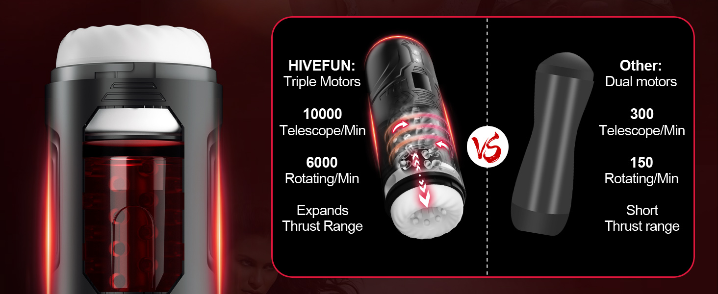 Електричний мастурбатор для чоловіків HIVEFUN з 7 режимами вібрації, ротації та імпульсу. Чорний, для особистого використання.