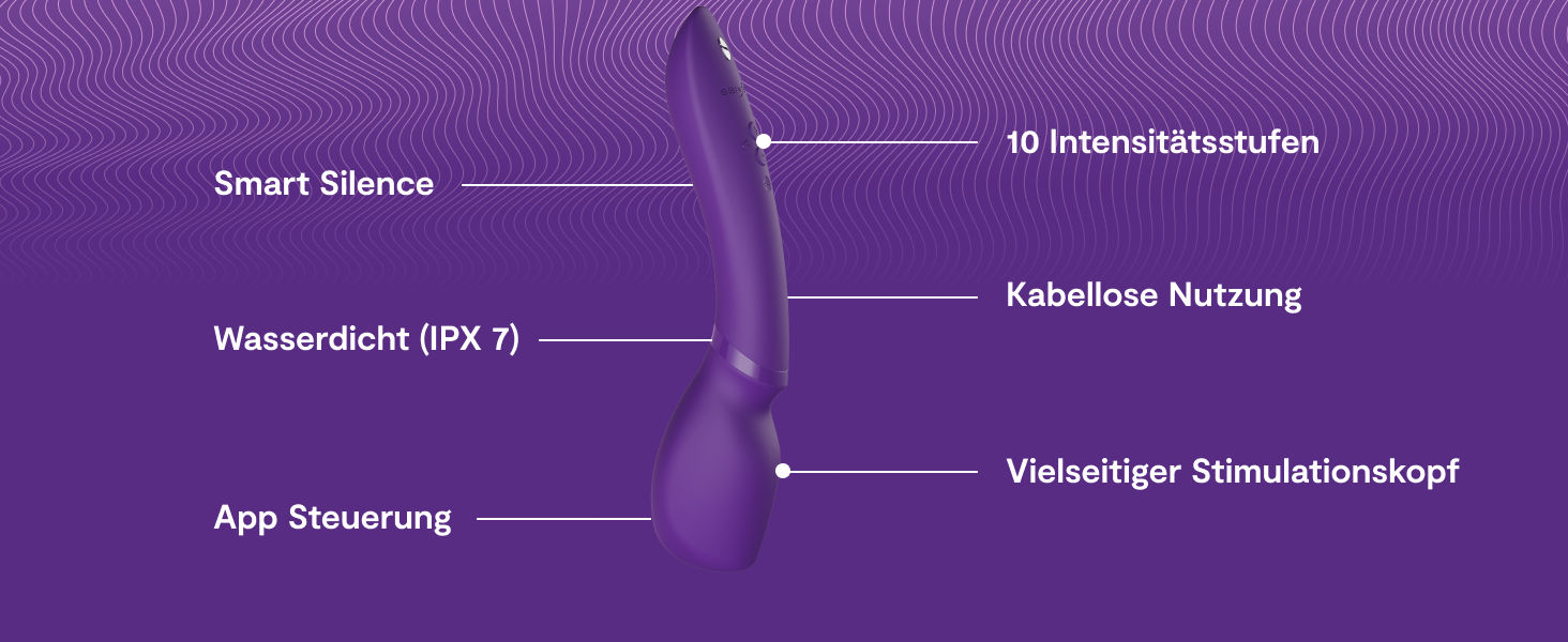 We-Vibe Wand 2: Масажер-вібратор для жінок - бездротовий, з керуванням через додаток, 10 рівнів інтенсивності, тихий, водонепроникний, перезаряджається. Колір: фіолетовий