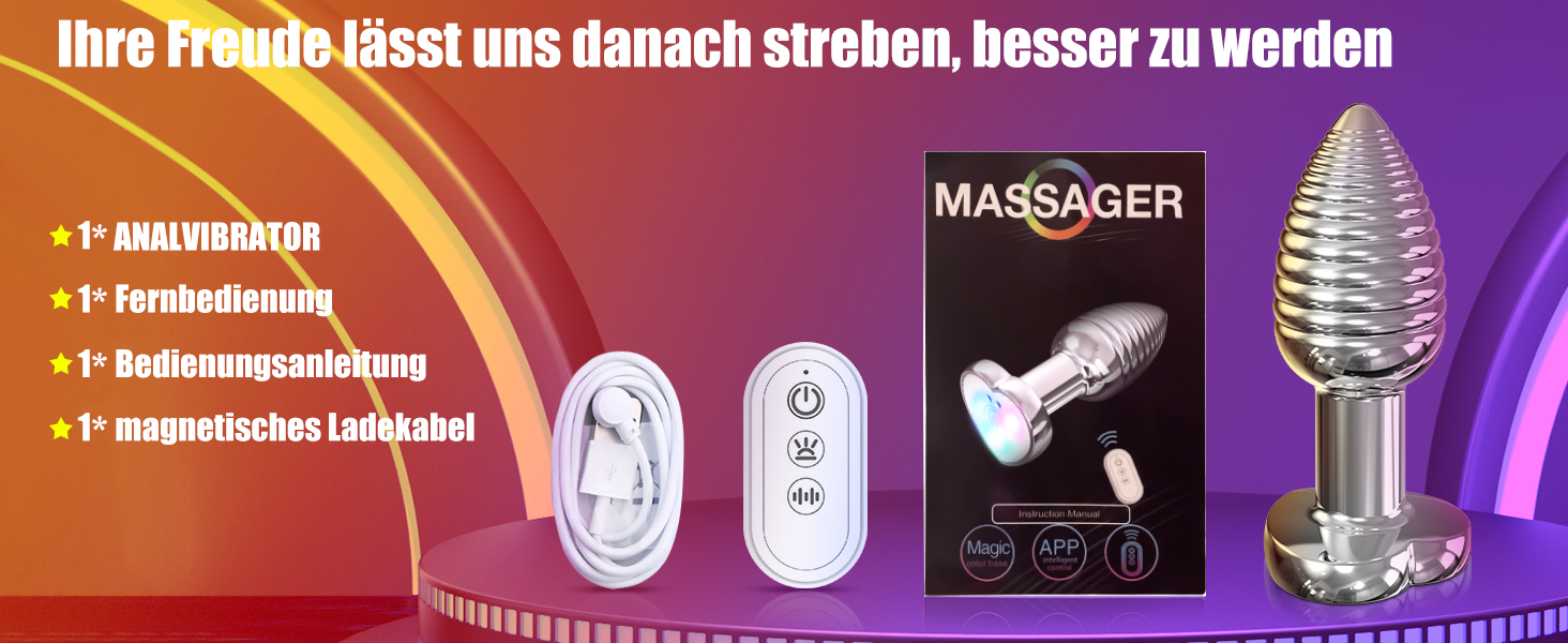 Вібратор для анусу з 9 режимами вібрації, стимулятор простати, для чоловіків та жінок (середній). Сердечко-підставка.