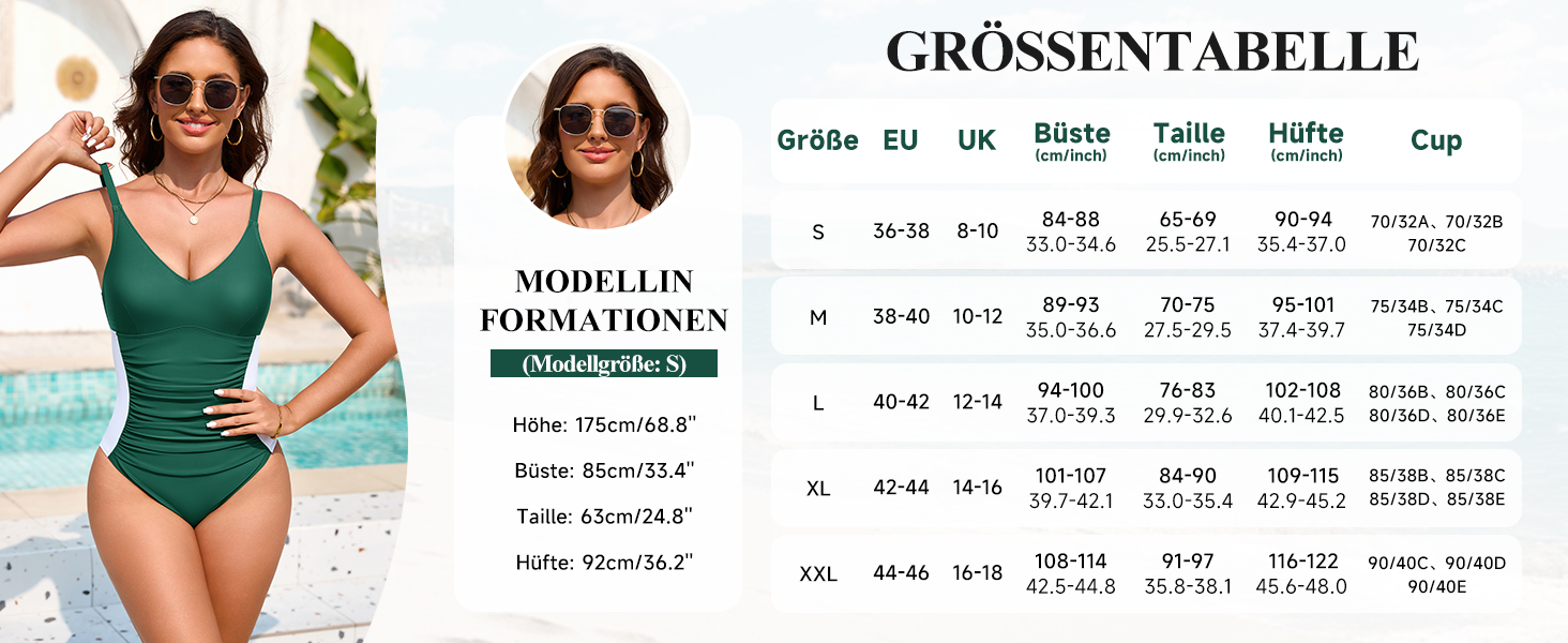 Чоловічий купальник Badeanzug Damen Bauchweg Figurformend Sexy V-Ausschnitt One Piece Swimsuit Verstellbare Schultergurte Seitentaille mit Farbblock Schwimmanzug Schwarz L