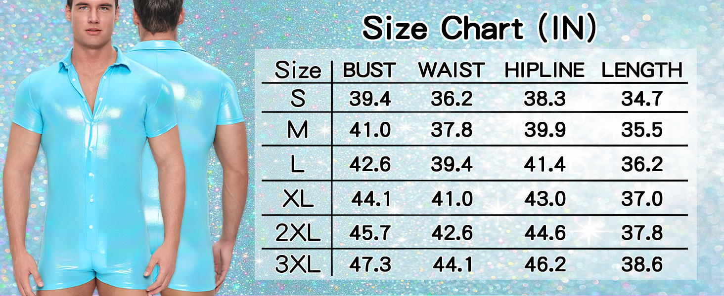 Чоловічий боді-піжама Landofgenie з короткими рукавами, металевий ефект, блакитний колір, розмір M