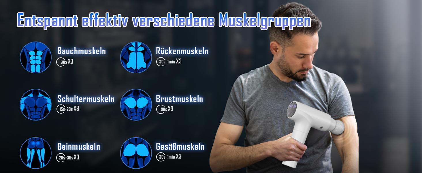 Перкусійний масажер Massage Gun з LED-екраном, електричний масажний пістолет для м'язів (20 швидкостей, 9 насадок, білий)