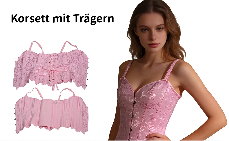 Жіноче корсетне топик з бретелями Overbust, готичний корсет, бюстгальтер, топик, карнавальний костюм, топик для корекції фігури, рожевий, XL