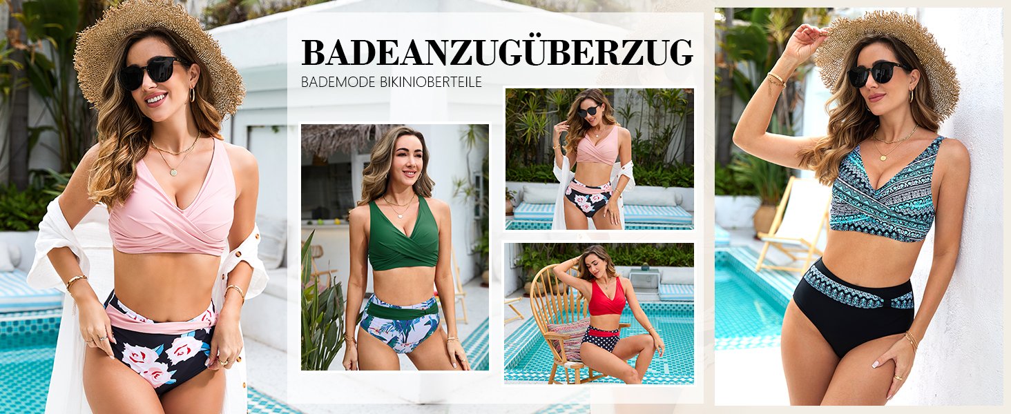 Бікіні жіночий комплект Nadeer: сексуальний V-подібний виріз, push-up, двочастинний, висока талія, рожевий, квітковий принт