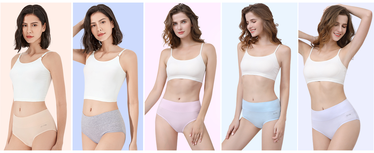 Труси жіночі Anqier, 5 шт. бавовна, висока талія, дихаючі, м'які, кремового кольору, S