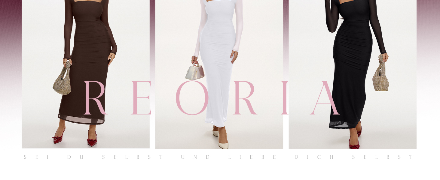 REORIA Максі-сукня для гостей на весілля: довга, з довгими рукавами, прозора сітка, квадратний виріз, обтягуюча, біла, XS