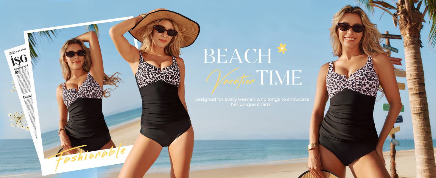 Топ для купальника Tankini Hanna Nikole з животом, зав'язками на грудях, V-подібним вирізом та принтом леопарда, S