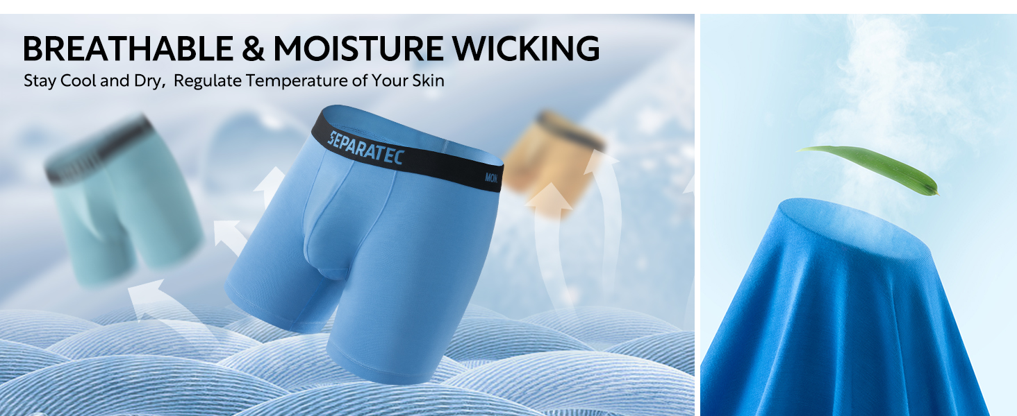 Боксерки чоловічі Separatec 7 шт. з подвійним мішечком, бамбукові, дихаючі, м'які (S, кольори: сіро-блакитний/темно-синій/оливковий/чорний/темно-сірий/темно-фіолетовий/сіро-ліловий)